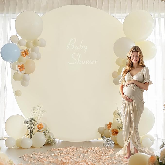 Gallety 7.2 FT Ivory Round Backdrop Cover for 5 to 7.2ft Circle Stand Adjustable Polyester Arch Backdrop Cover for Wedding Arch Birthday Party Photography Decoration