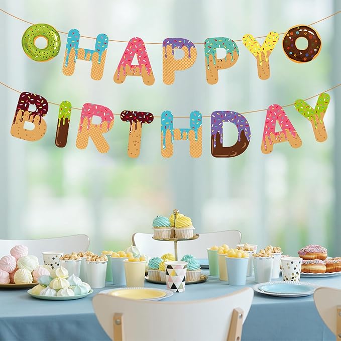 Donut Happy Birthday Banner Donut Theme Birthday Party Decorations Baby Shower Kids Birthday Party Decoration Supplies