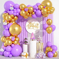 Purple Gold Balloon Garland Arch Kit, Metallic Gold and Latex Purple Balloons Different Sizes 18/12/10/5 inch for Wedding Anniversary Birthday Graduation Bridal Shower Bachelorette Party Decorations