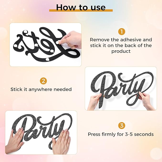 Babenest Let's Party Felt Sign, Flash Black Reusable Glitter Letter Banner for Backdrop, Balloon Arch Decor, Party Supplies for Graduation, Birthday, Wedding, Bachelorette, Christmas, Home Bar, Man Cave Wall Decorations