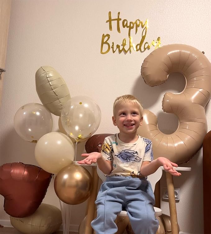 Large 40 Inch Light Brown 3 Number Balloon, 3 13 23 30 33 36 38 Light Brown Birthday Party Decorations, Numbers Three Foil Balloons for Anniversary Party Graduations Celebration Supplies