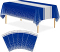 6 Pack Blue and Silver Tablecloth Party Decorations Plastic Blue Tablecloth Printed Silver Table Runner 54 x108 Inch Disposable Rectangle Table Cover for Birthday Wedding Graduation