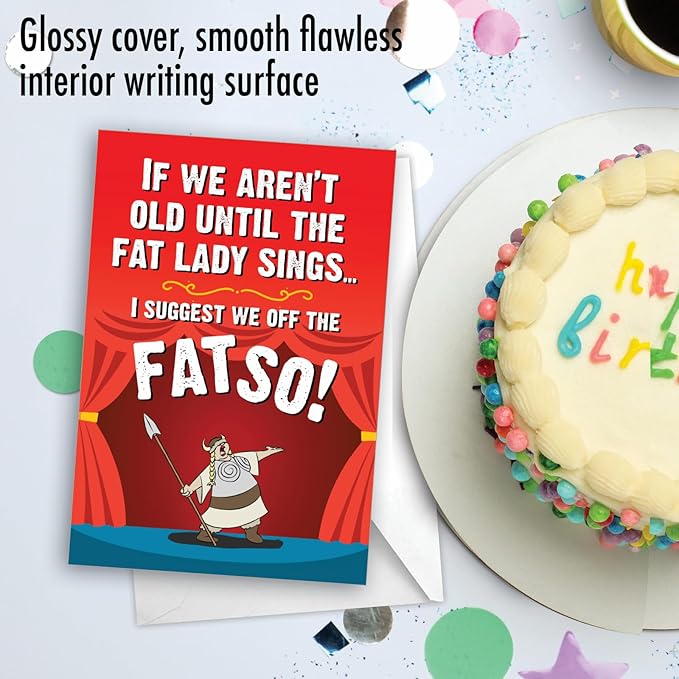 NobleWorks - 1 Funny Happy Birthday Notecard - Humor Greeting Card with Envelope - Fat Lady C3226BDG
