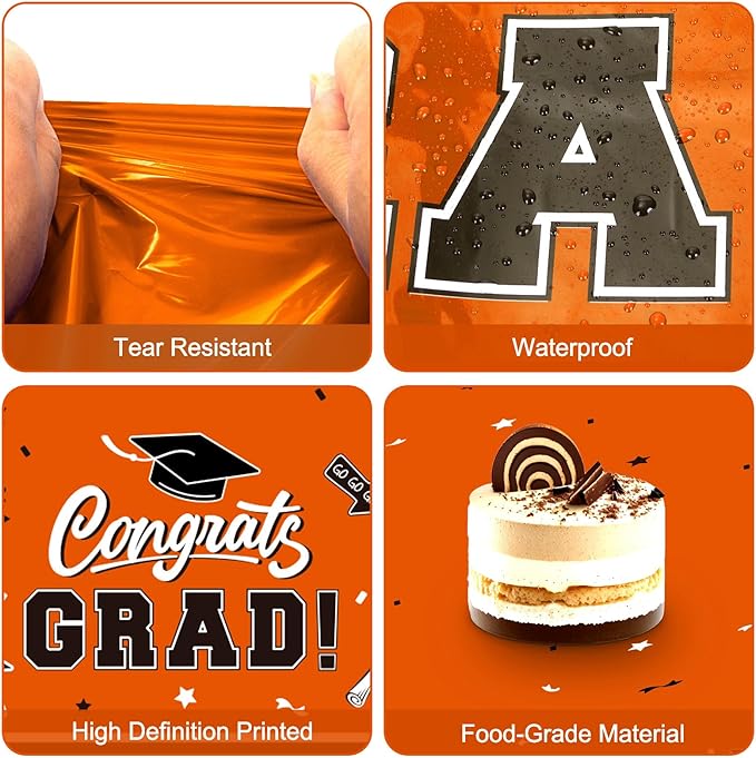 2 Pack Orange Graduation Tablecloth - Congrats Grad Table Cloths, Plastic Disposable Rectangle Class of 2026 Table Cover for Graduation Tables Decorations Party Decor Supplies Favors,108 x 54 Inch