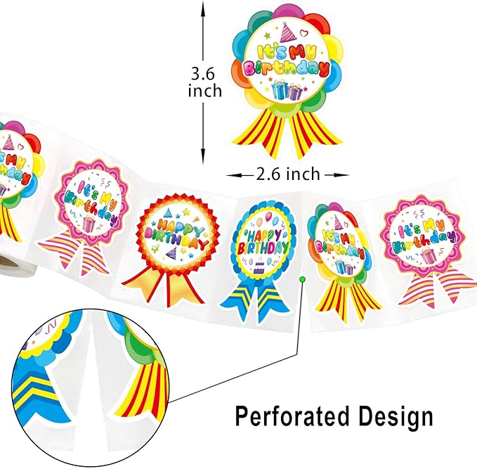 Fancy Land Happy Birthday Badge Stickers for Kids It's My Birthday Stickers Home Classroom Party Decoration 200 Pcs Rainbow