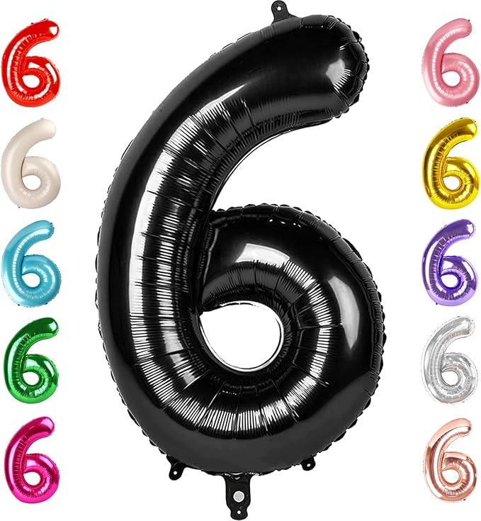 Number 6 Balloon 40 Inch, 6th Birthday Balloon for Boy Girl, Black 16 60 61 65 Numbers Balloons Birthday Party Wedding Events Decorations