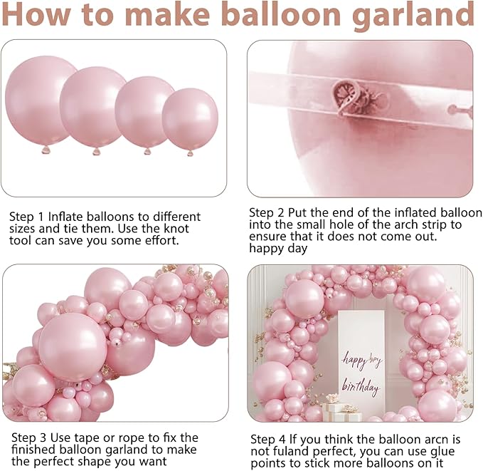 Pearl Pink Balloons Arch Kit - Double Stuffed Pastel Light Pale Pink Balloons Different Sizes 18/12/10/5 inch Pink Balloons Arch Kit for Valentines Day Bridal Shower Wedding Birthday Party Decoration