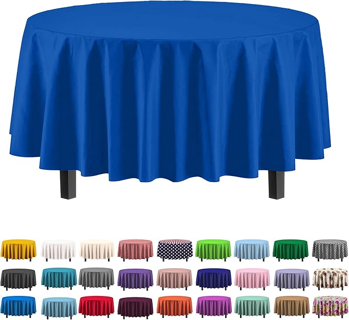 Exquisite Party Solids 6-Pack Premium Plastic Tablecloth 84in. Round Plastic Table Cover - Dark Blue