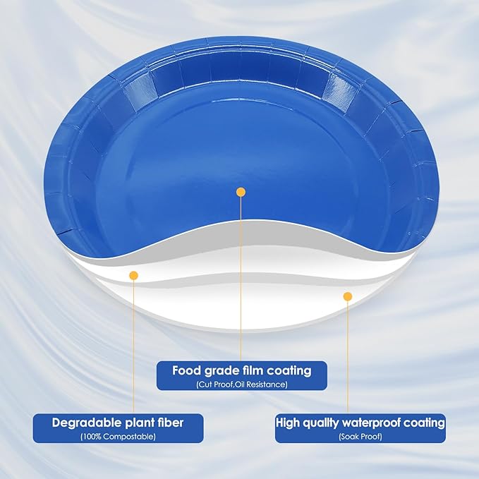 Severs 25 Guests Blue Party Supplies Set Include 9-inch Blue Paper Plates Cups Napkins and Tablecloth,Disposable Dessert Plates for Wedding Birthday