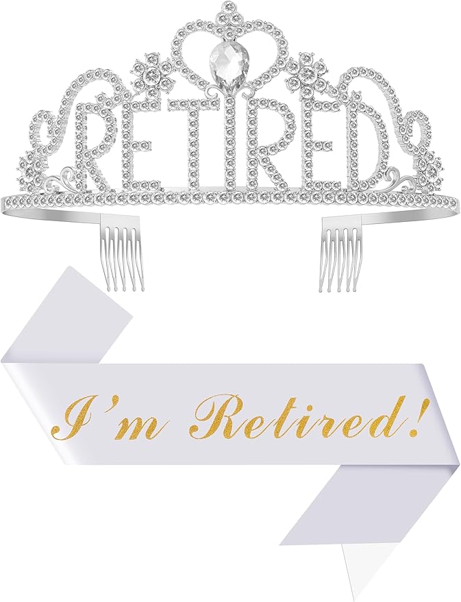 Retirement Party Decorations with Tiara and Sash for Women, Happy Retired Crown and Sash for Gift