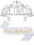Retirement Party Decorations with Tiara and Sash for Women, Happy Retired Crown and Sash for Gift