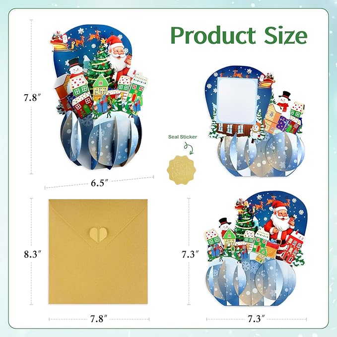 FaCraft Pop Up Christmas Card - with Envelope and Seal, Handmade 3D Merry Christmas Gift for Winter, Holidays, New Year (Santa, Gnome Town)