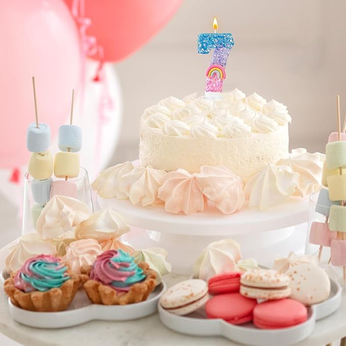 Rainbow Birthday Number Candles, Number 7 Candles, Cupcake Decorations, Macaron Birthday Cake Decorations, Cartoon Theme Party Supplies (Number 7)