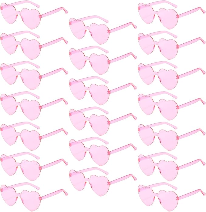 20 Pack Heart Sunglasses for Women Candy Transparent Rimless Bulk Heart Shaped Glasses for Bachelorette Party Favors