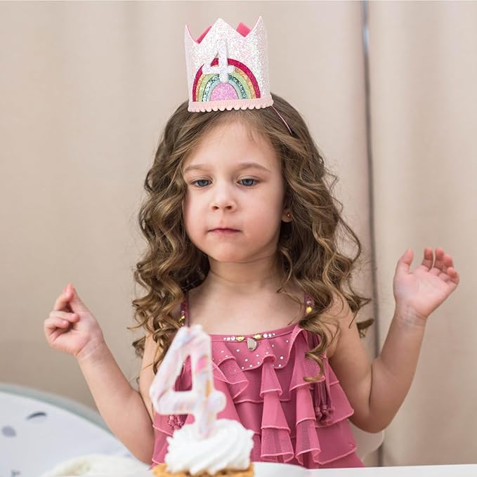 4 Year Old Girl Birthday Gifts 4th Birthday Decorations Four Year Old Girl Rainbow Birthday Hat Birthday Headband Princess Tiara Birthday Crown Birthday Accessories for Party Photo Props
