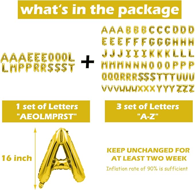 98 Pcs Gold Letter Balloons, Custom 3 Set A-Z Set for Personalizing Names & Phrases Party Supplies Banners - with 1 Set AEOLMPRST 20Pcs for Wedding/Birthdays/Annivs/Grads Party Banner Custom Phrase