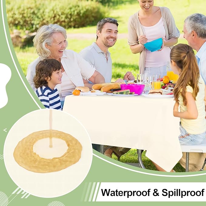 misaya 10 Packs Disposable Plastic Table Cloth, 54 x 108 Inch Waterproof Rectangle Tablecloth, Leakproof & Sturdy Decorative Table Covers for Easter, Picnic, Party and Outdoor, Beige