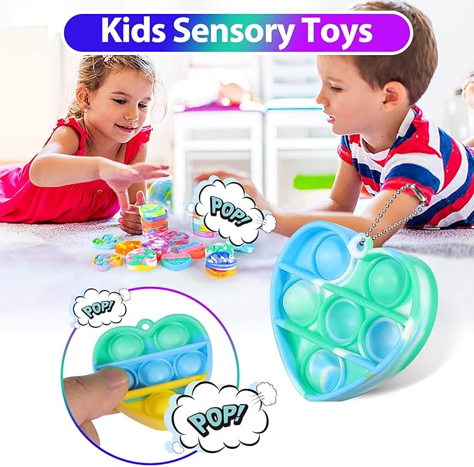 Pop Fidget Toys Bulk Its Valentines Day Gifts for Kids Classroom 30 Pack Valentine Party Favors for Kids Mini Pop Heart Keychain It Fidgets for Classroom Prizes Exchange Birthday Goodie Bag Stuffers