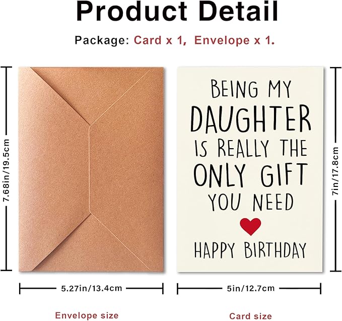 Funny Birthday Card for Daughter from Mom and Dad, Being My Daughter Is Really The Only Gift You Need, A Love Card with Envelope