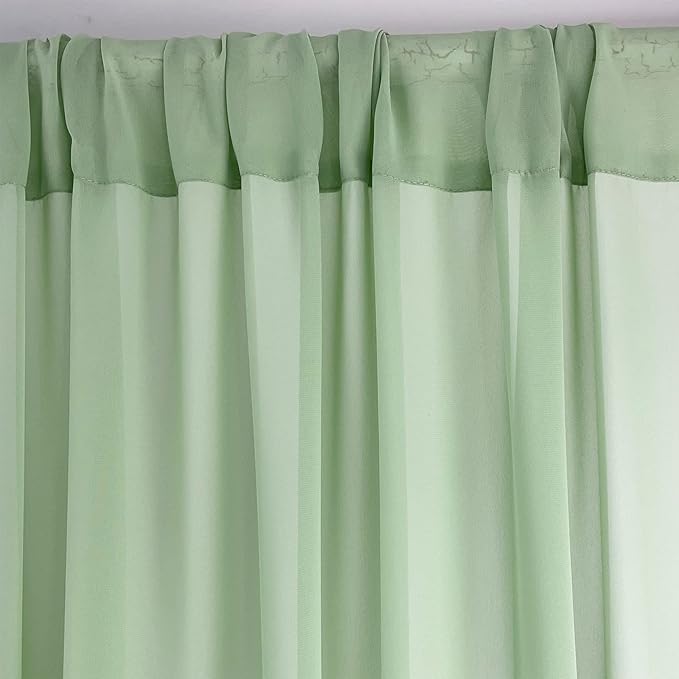Sheer Chiffon Backdrop Curtains 10ft x 10ft(5ft x 2Panels)， Chiffon Fabric Drapes for Wedding, Long Sheer Curtain for Living Room, Arch Party Stage Decoration(Sage Green, 120 x 120 Inch)