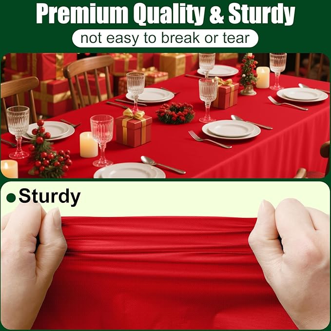 Smiry Disposable Table Cloth - 10 Pack, 54 x 108 Inch Waterproof Rectangle Tablecloths for Parties, Decorative Plastic Table Cover, Leakproof & Sturdy, Red