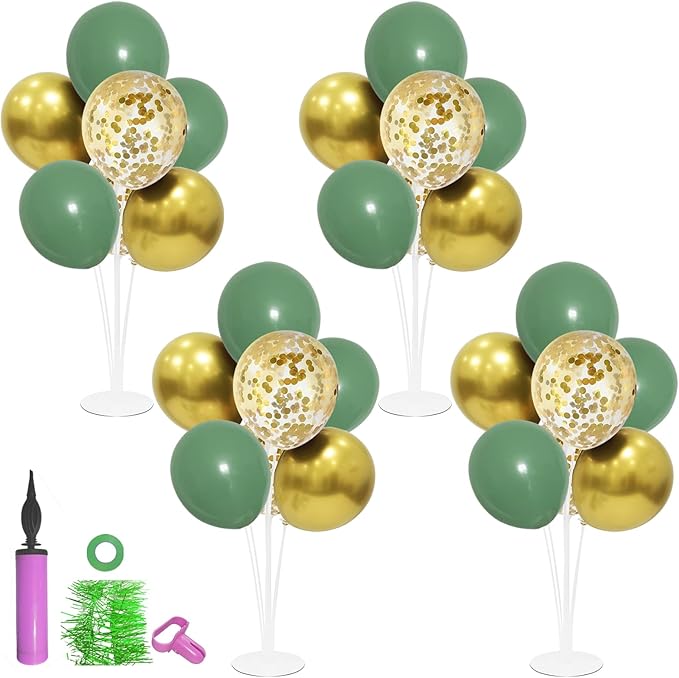 Green and Gold Balloon Stand Centerpiece Table Decorations for Birthday Woodland Baby Shower Party Decoration for Graduation 2026 New Years Eve (Green gold set4)