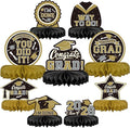 9PCS Graduation Party Decorations Class of 2026 Congrats Grad Table Centerpiece Congratulate Graduation Honeycomb Table Toppers for Graduation Party Supplies(Black）