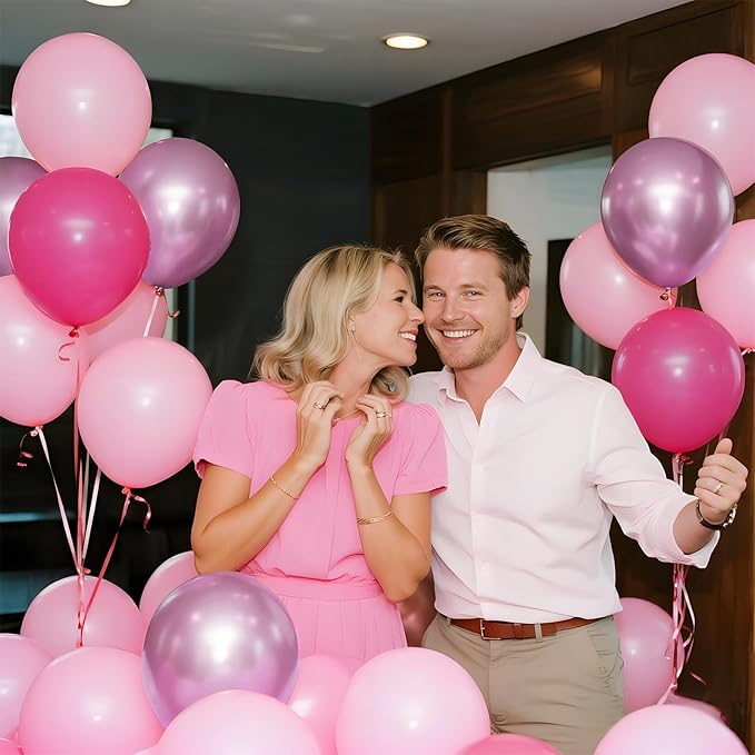 100Pcs Pink Balloons 12Inch Hot Pink Metallic Chrome Latex Balloons Baby Pink Balloon for Birthday Wedding Baby Shower Princess Party Decorations
