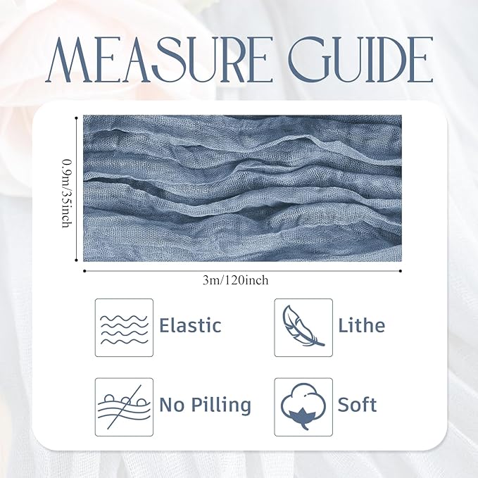 Wokceer Dusty Blue Cheesecloth Table Runner Spring 2Pack 10FT Boho Gauze Easter Cheese Cloth Table Runner for Party Long Rustic Sheer Runners for Baby Bridal Shower Wedding