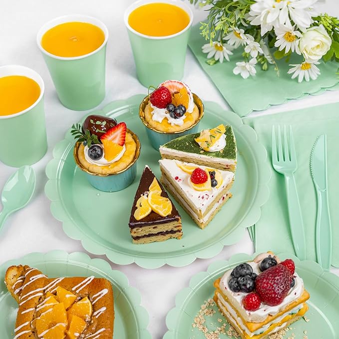 LIYH Love in your heart 350 Pcs Sage Green Party Supplies - Mint Green Paper Plates and Napkins, 50 Guests