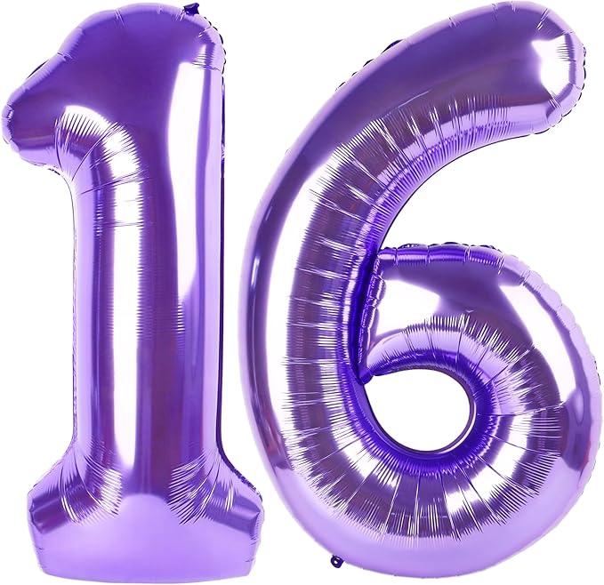 Numbers Balloons 40 Inch Purple, 16th Birthday Decorations for 1 6 16 61, Large Foil Sweet 16 Balloons Number for Wedding Memorial Day's Photo Shoot Decoration