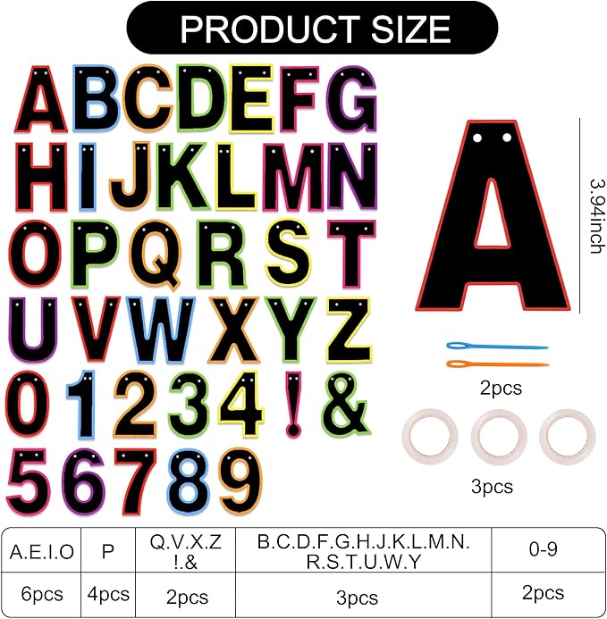 BEISHIDA 116 PCS A-Z DIY Letter Banner Kit Make Your Own Banner Rainbow Including 111 Letters and Numbers 3 Rope and 2 Threading Device,Customized for Birthday Graduation Wedding Party Decor