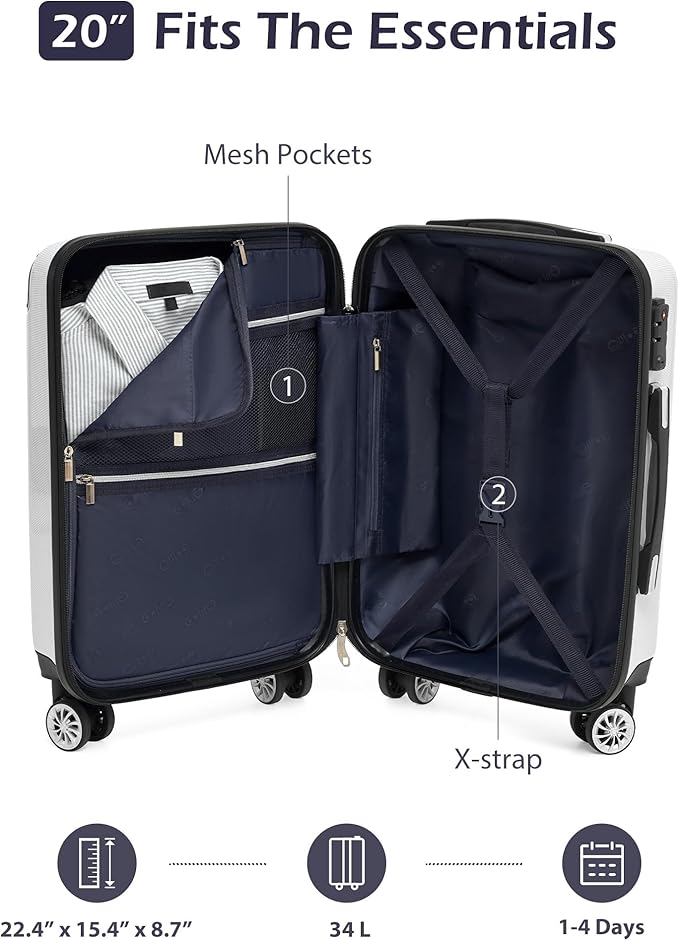 Coolife Carry On Luggage, Suitcase with Durable and Lightweight, carry on suitcase with PC+ABS Hardshell, Dual Spinner Wheels, TSA Lock, and YKK Zipper (navy new, S(20in)_carry on)