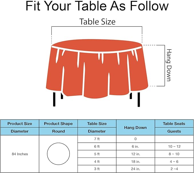 Orange Plastic Tablecloths 2 Pack Disposable Table Covers 84 Inch Circle Bridal Shower Party Tablecovers PEVA Fall Colors Table Cloths for BBQ Picnic Birthday Wedding Parties 6 ft Round Table Use