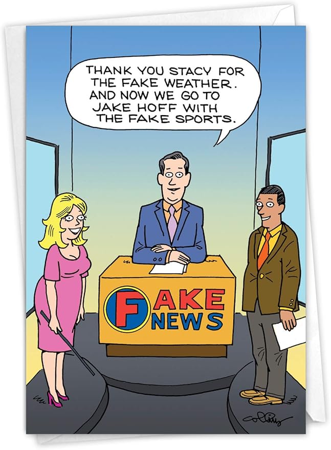NobleWorks - 1 Funny Birthday Card Cartoons - Hilarious Comic Humor, Notecard with Envelope - Fake News Report C4653BDG