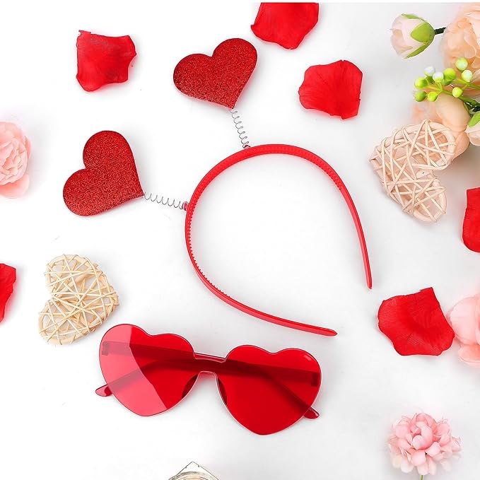 Semato valentines Day Headband with Red Heart Sunglasses for Valentines Day Accessories Galentines Party Favors Halloween Costume