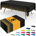 Smiry Disposable Table Cloth - 6 Pack, 54 x 132 Inch Waterproof Rectangle Tablecloths for Parties, Decorative Plastic Table Cover, Leakproof & Sturdy, Black & Gold