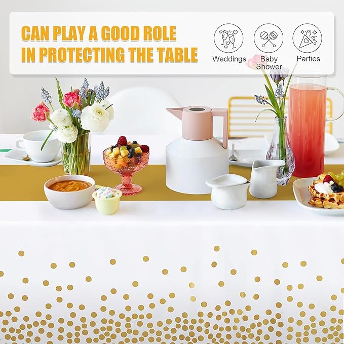 Childom 3 Pack Graduation Tablecloth,Graduation Decorations Class of 2026 Graduation Party Decorations,54"x108" White and Gold Plastic Table Cloth Disposable for Home,School,Birthday,Wedding,Parties