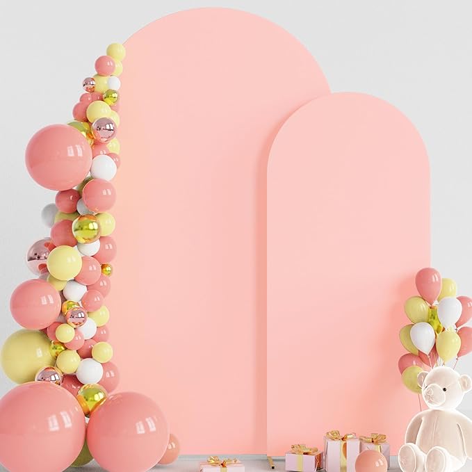 Wokceer Wedding Arch Backdrop Cover 7.2FT, 6FT Set of 2 Spandex Fitted Blushing Pink Arch Covers for Round Top Chiara Arches Backdrop Cover for Birthday Party Ceremony Decor
