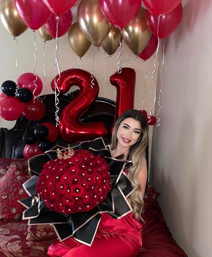 Number 15 Balloons, 40 Inch Balloons for Woman Man 15th Red Birthday Party Decoration, Foil Number Ballon for 15, 51 Valentine's Day, Anniversary, Bridal Shower, Graduation