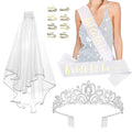 CIEHER Silver Tiara + Wedding Veil + Bride To Be Sash + Bachelorette Temporary Tattoos Set, Bachelorette Party Favors Bridal Shower Decorations