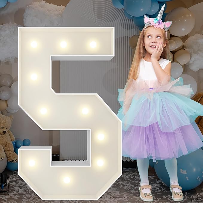 3FT Marquee Light Up Numbers, Giant Marquee Numbers, Pre-cut DIY Foam Board Number 5 for 15th 25th Birthday Decorations, 50th Anniversary Decor, 50th Wedding Party Decoration