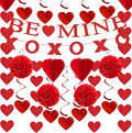 Valentines-Day Decorations Red-Heart Garland Galentines-Decor - 24pcs Tissue Paper Pom Poms Streamers Swirl,Be Mine Xoxo Banner,Love Romantic Special Night Anniversary Party Hanging Lasting Surprise
