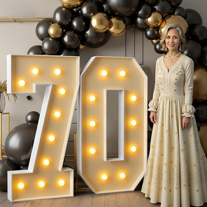 imprsv 4FT Light Up Numbers, Marquee Numbers 70th Birthday Decorations for Women Men, Large Light Up 70 for Birthday Women Foam Board Anniversary Party Decorations Arch Kit (DIY)