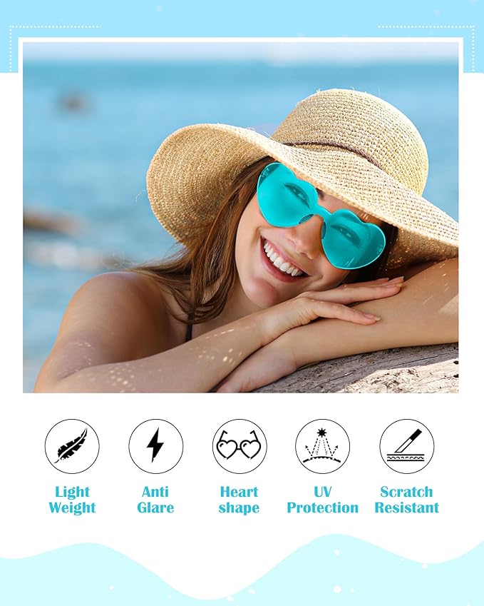 Photect 12 Pair Heart Shaped Sunglasses Neon Color Transparent Heart Glasses for Women Party Favor