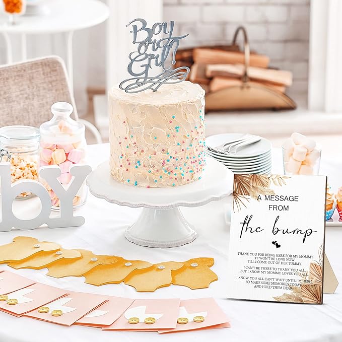 Roowest Cool Baby Shower Tabletop Decoration a Message from the Bump Wooden Baby Shower Games Sign Greenery Cute Gender Reveal Party Thank You Sign, 11.2 x 8.66 Inches(Boho)