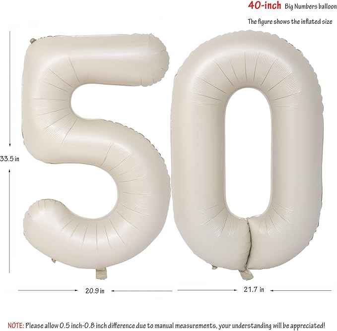 40 In Cream white Number Balloons Helium Foil Mylar Balloon Birthday Party banquet Decoration Digital 50