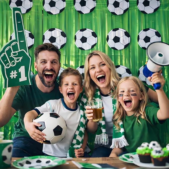 Soccer Birthday Party Decorations - Green White Tinsel Streamers Backdrop Banner | Soccer Theme Party Favors Supplies Indoor Outdoor - Wrold Game 2026 Birthday Accessories Decor for Wall Door