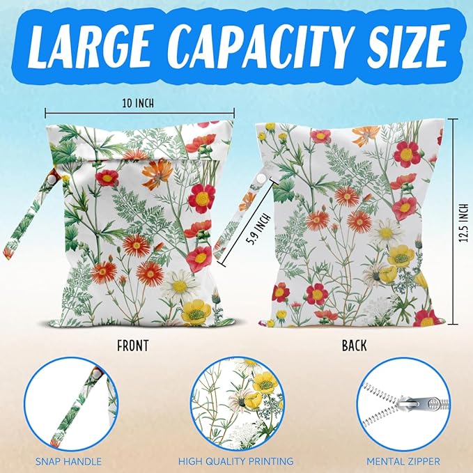 Beach Essentials, Wet Bag for Swimsuit Dirty Clothes Yoga Gym Diaper, Wet Dry Bag, Beach Vacation Essential for Travel Poor Bathing Summer Vintage Flower Gifts