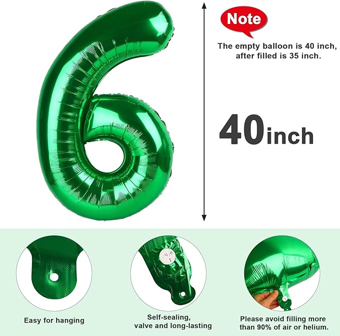 Number 6 Balloon 40 Inch, 6th Birthday Balloon for Boy Girl, Dark Green 16 60 61 65 Numbers Balloons Birthday Party Wedding Events Decorations